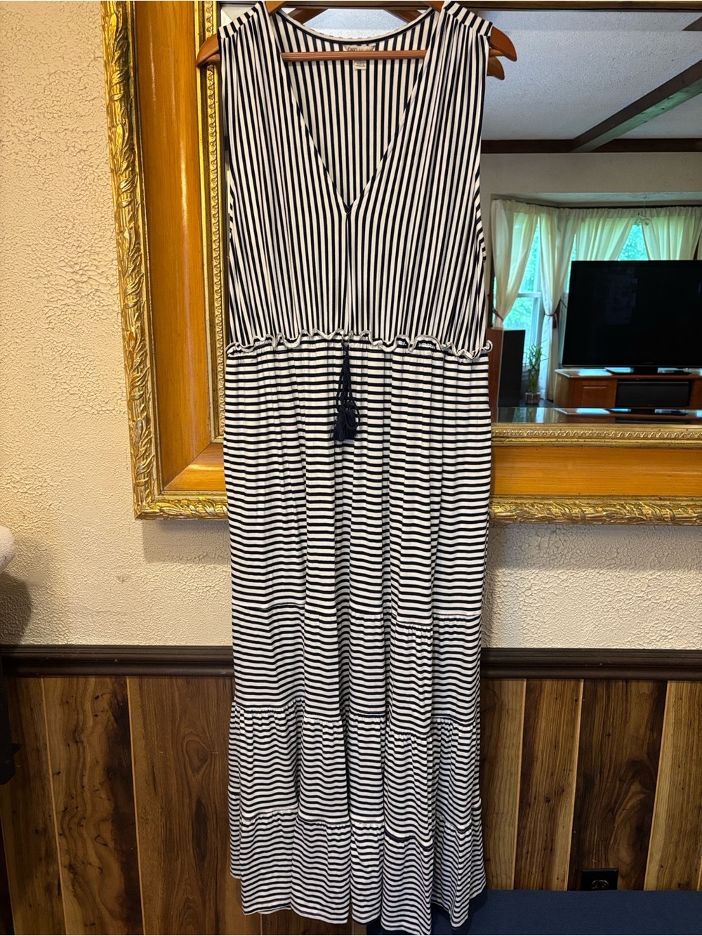 Cato Navy Blue & White Striped Maxi Dress - Size L